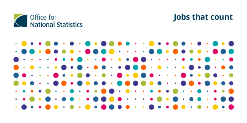 Eventbrite banner for ONS recruitment events, using brightly coloured dots in a grid against a white background.