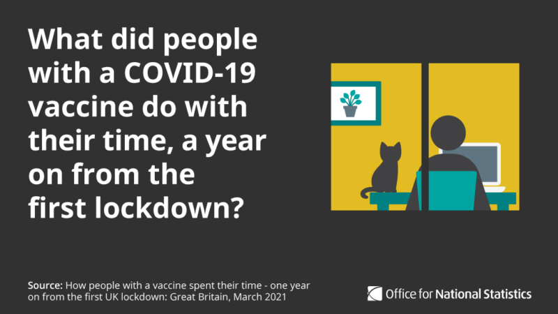 Example of how to use illustrations in a social media graphic, with an illustration of a person sitting at home on their laptop with their cat, alongside a headline about COVID-19 lockdowns.