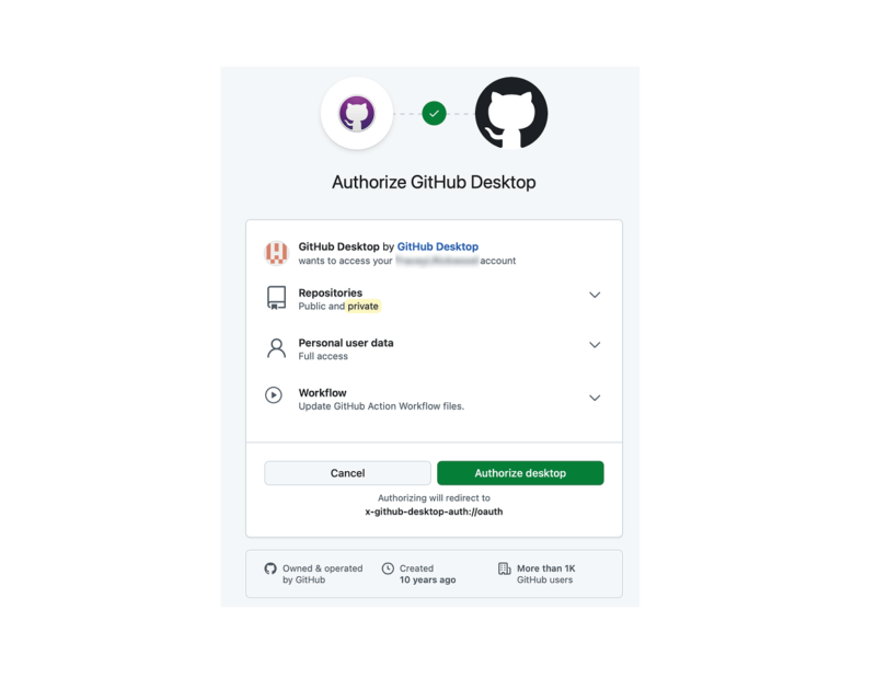 Authorize Git Hub desktop screen